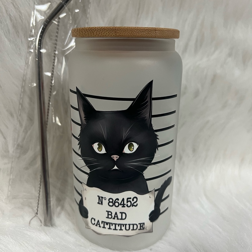 Beer Can Glass Scary Kitty Cat 16 Oz